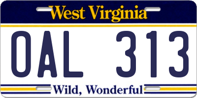 WV license plate OAL313