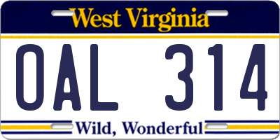 WV license plate OAL314