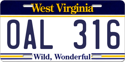 WV license plate OAL316