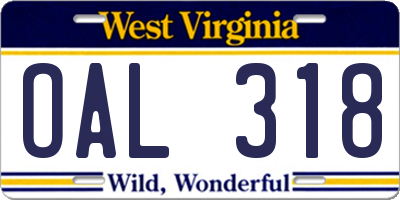 WV license plate OAL318