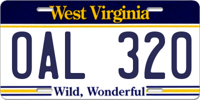 WV license plate OAL320