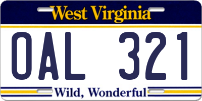 WV license plate OAL321