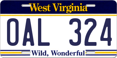 WV license plate OAL324