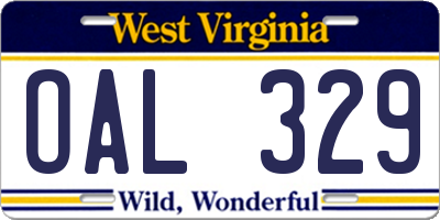 WV license plate OAL329