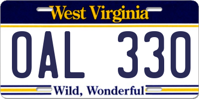 WV license plate OAL330