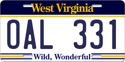 WV license plate OAL331