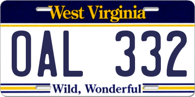 WV license plate OAL332