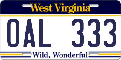 WV license plate OAL333
