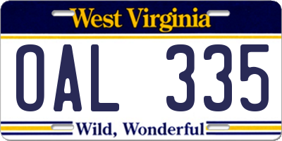 WV license plate OAL335