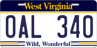 WV license plate OAL340
