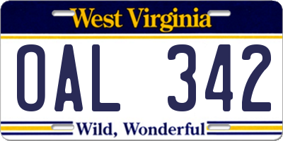 WV license plate OAL342