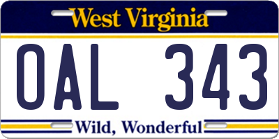 WV license plate OAL343