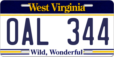 WV license plate OAL344
