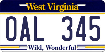 WV license plate OAL345