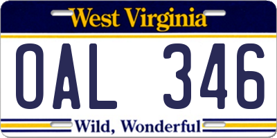 WV license plate OAL346