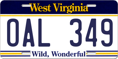 WV license plate OAL349