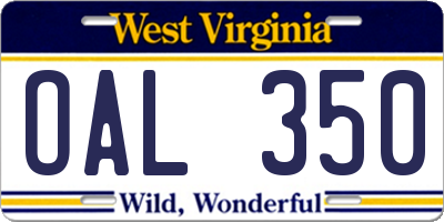WV license plate OAL350