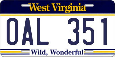 WV license plate OAL351