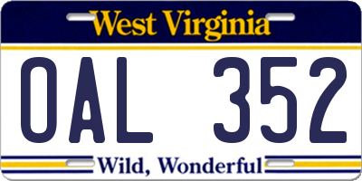 WV license plate OAL352