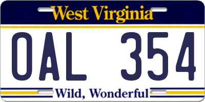 WV license plate OAL354