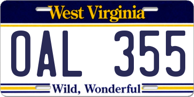 WV license plate OAL355