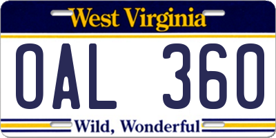 WV license plate OAL360