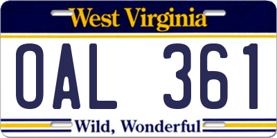 WV license plate OAL361