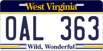 WV license plate OAL363