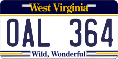 WV license plate OAL364
