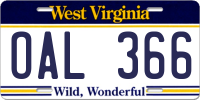 WV license plate OAL366