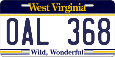 WV license plate OAL368