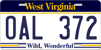 WV license plate OAL372