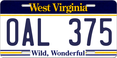 WV license plate OAL375