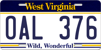 WV license plate OAL376