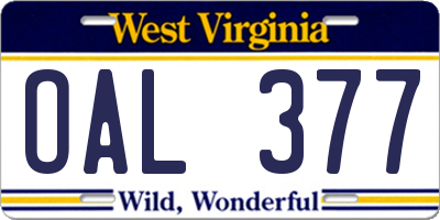 WV license plate OAL377