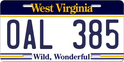 WV license plate OAL385