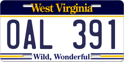 WV license plate OAL391