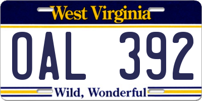 WV license plate OAL392