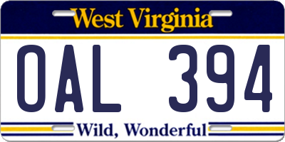 WV license plate OAL394