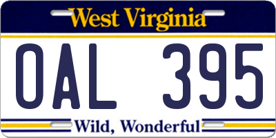 WV license plate OAL395