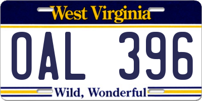WV license plate OAL396
