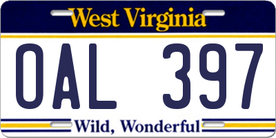 WV license plate OAL397