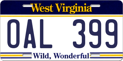 WV license plate OAL399