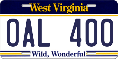 WV license plate OAL400