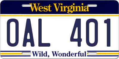 WV license plate OAL401
