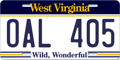 WV license plate OAL405