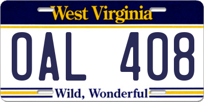 WV license plate OAL408