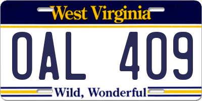 WV license plate OAL409