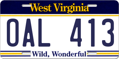 WV license plate OAL413
