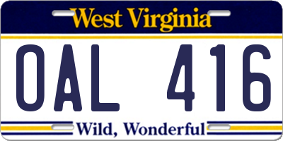 WV license plate OAL416